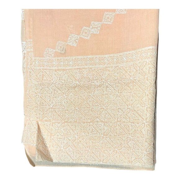 Vintage Emrboidered Edge Geometric Peach Fabric Tablecloth Dress Clothes 4.5 yd - Picture 2 of 3